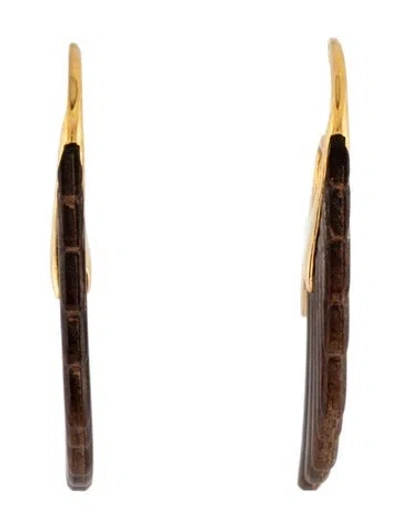 Pre-owned Noor Fares 18k Wood Fly Me To The Moon Wing Earrings In Brown