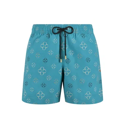 Noor Men's End Swim Short In Aqua Gold Fiore Print In Multi