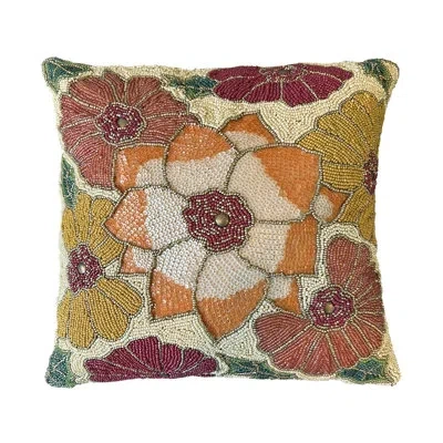 Noori Rug Beaded Square Pillow Cover & Insert In Green;red;yellow;orange;gold;ivory