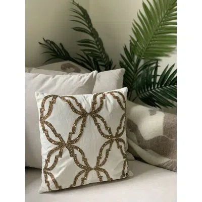 Noori Rug Brix Velvet Beaded Throw Pillow In Gold;ivory