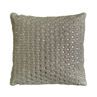 Noori Rug Grey Moon Velvet Beaded Throw Pillow In Gray;silver;ivory