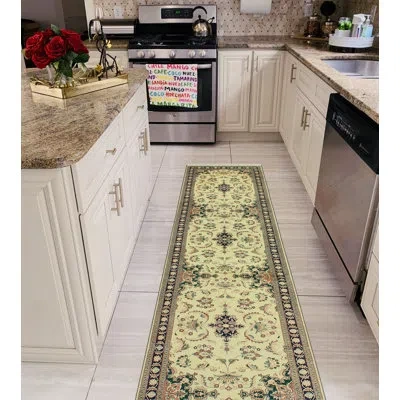 Noori Rug Kashan Hjalmar Ivory Runner In Black;ivory