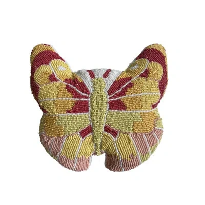 Noori Rug Multi Mirha Butterfly Beaded Throw Pillow In White;green;red;yellow;pink;orange