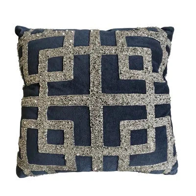 Noori Rug Navy Silver Picasso Beaded Throw Pillow