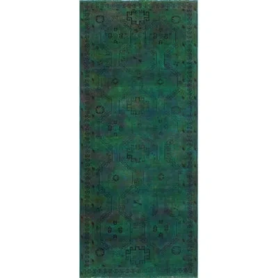 Noori Rug One-of-a-kind Hand-knotted 1980s Green 3'10" X 9'1" Runner Wool Area Rug In Purple;green