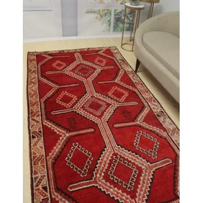 Noori Rug One-of-a-kind Hand-knotted 1980s Red/pink 4'8" X 9'6" Wool Area Rug In Ivory