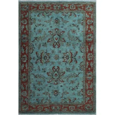 Noori Rug One-of-a-kind Hand-knotted 2019s Sky Blue/burgundy 3'11" X 5'9" Wool Area Rug In Burgundy;sky Blue