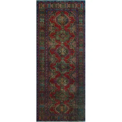 Noori Rug One-of-a-kind Maxie Hand-knotted 2010s Burgundy/green/gray 4'9" X 11'10" Runner Wool Area Rug In Pink;purple