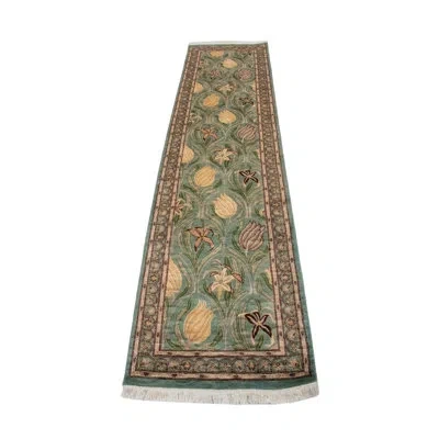 Noori Rug One-of-a-kind Wali Hand-knotted New Age Green 2'7" X 10'2" Runner Wool Area Rug