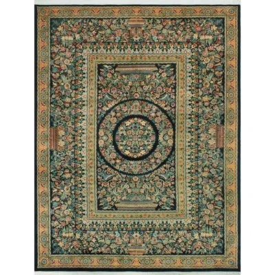 Noori Rug Pak-persian Dua Black Rug In Black;lt. Green