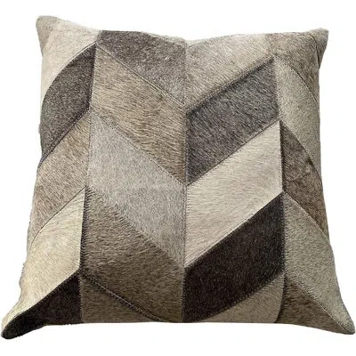 Noori Rug Square Chevron Patch Cowhide Pillow Cover & Insert In Gray