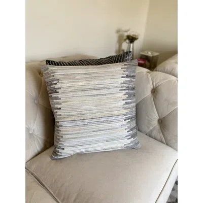 Noori Rug Square Strip Leather Pillow Cover & Insert In Ivory