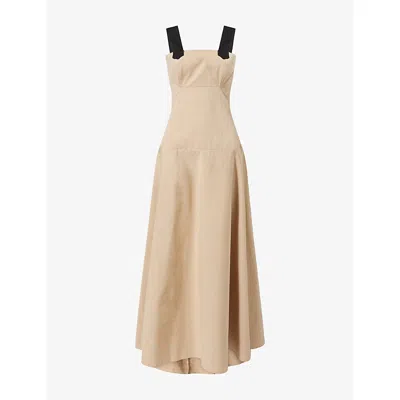 Nora Alsheikh Womens Beige Off-shoulder Flared Cotton Maxi Dress