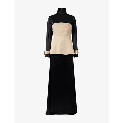 Nora Alsheikh Womens Black Beige Corset High-neck Woven Maxi Dress