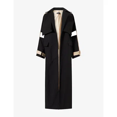 Nora Alsheikh Womens Cut-out Sleeve Long Cotton-blend Trench Coat Black Beige