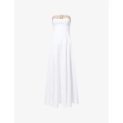 Nora Alsheikh Womens Strapless Contrast-strap Flared Cotton Maxi Dress White