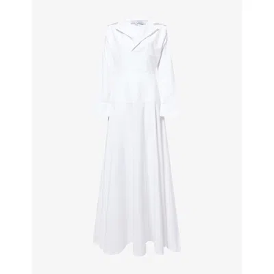 Nora Alsheikh Womens White Cinched-waist Notch-collar Cotton Maxi Dress