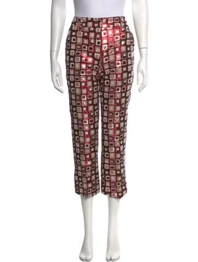Pre-owned Nora Barth Patterned Straight Leg Pants In Metallic/red