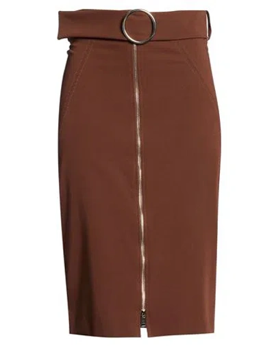 Nora Barth Woman Midi Skirt Brown Size 10 Polyester, Viscose, Wool, Elastane