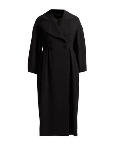 Nora Barth Woman Overcoat & Trench Coat Black Size 8 Wool, Viscose, Polyester, Elastane