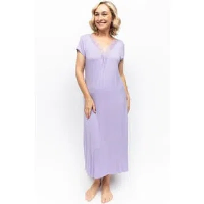 Nora Rose Lorelei Lace Detail Jersey Long Nightdress In Purple