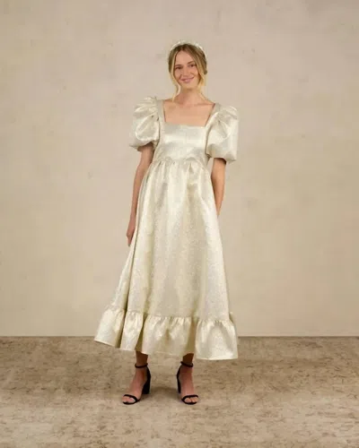 Noralee Augusta Puff Sleeves Dress In Champagne In White