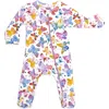 Norani Butterfly Print Organic Cotton Footie In White/purple