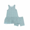 Norani Babies'  Kids Organic Drop Waist Dress With Matching Biker Shorts In Green Stripes