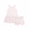 Norani Babies'  Kids Organic Drop Waist Dress With Matching Biker Shorts In Macarons