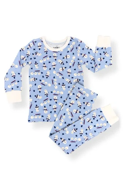 Norani Babies'  Snowman Fitted Two-piece Stretch Organic Cotton Pajamas In Blue
