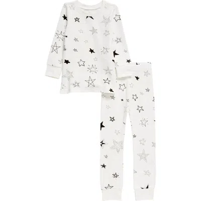 Norani Stars Fitted Two-piece Stretch Organic Cotton Pajamas In Black/white