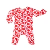 Norani Babies'  Stretch Organic Cotton Zip Footie In Red & Pink Hearts