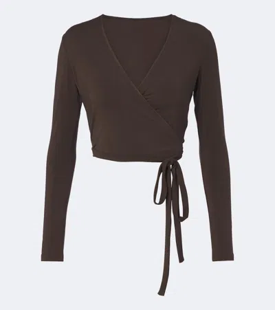 Norba Jersey Wrap Top In Brown