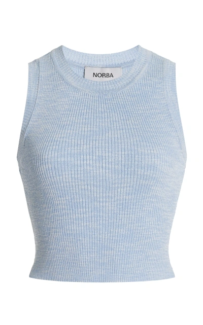 Norba Ribbed-knit Cotton-blend Crop Top In Blue