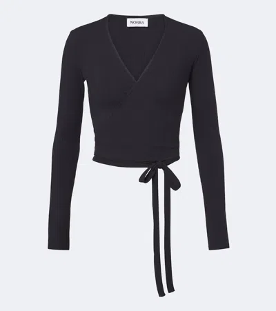 Norba Ribbed-knit Wrap Top In Black