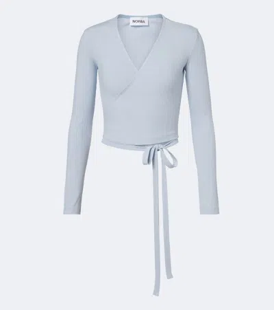 Norba Ribbed-knit Wrap Top In Blue