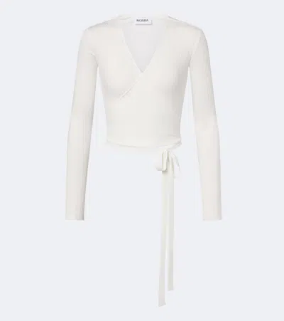 Norba Ribbed-knit Wrap Top In White