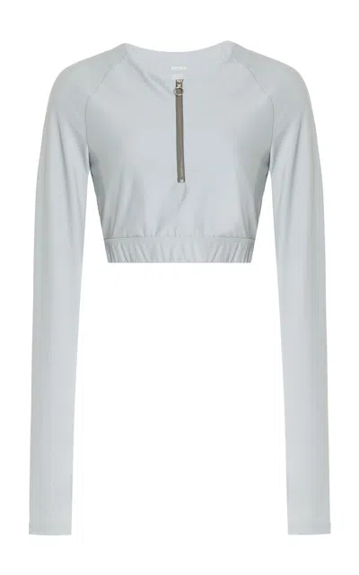 Norba Zipped Jersey Crop Top In Silver