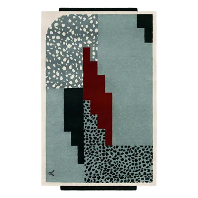 Pre-owned Nordic Knots Art Deco 1 Blue, Wool Rug In Scandinavian Design In Gray