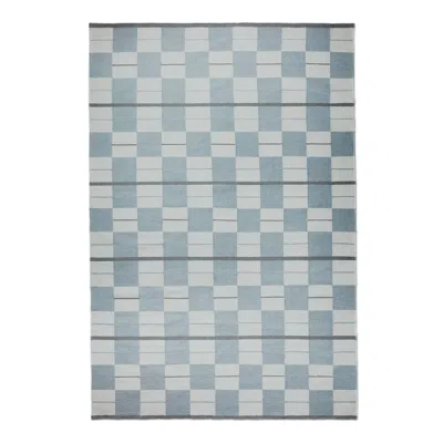 Pre-owned Nordic Knots Bastad Blue, Modern Dhurrie Or Kilim Rug In Scandinavian Design In Gray