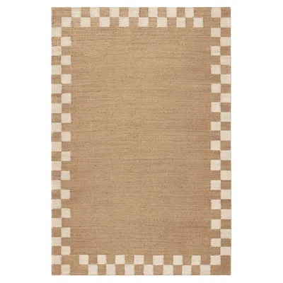 Pre-owned Nordic Knots 'border' Cream Jute Style Rug In Scandinavian Design In White