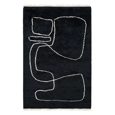 Pre-owned Nordic Knots Connection Black, Wool Shaggy Berber Rug In Scandinavian Design