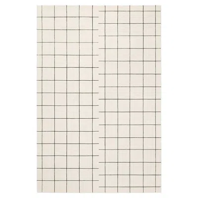 Pre-owned Nordic Knots Grid Dusty White/black, Wool Cut Pile Rug In Sand