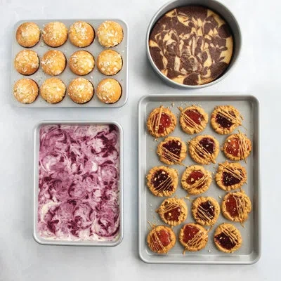 Nordic Ware 4pc Brilliant Bakeware Essential Nonstick Aluminum Bakeware Set With Half Sheet, 9x13, Muffin, And 9 In Silver