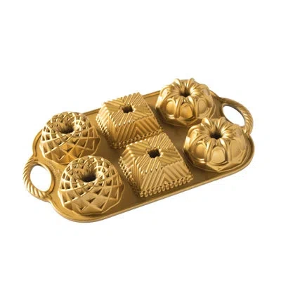 Nordic Ware Non-stick Round Geo Bundtlette Cake Pan In Gold