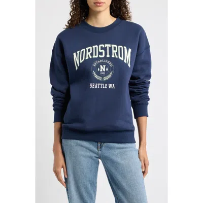 Nordstrom 125th Graphic Fleece Sweatshirt In Navy Iris