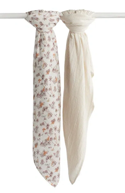 Nordstrom 2-pack Assorted Muslin Swaddles In Beige Dino Forest Pack