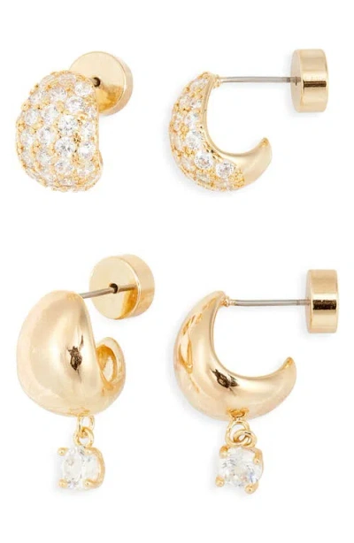 Nordstrom 2 Pairs Of Cubic Zirconia Wide Huggie Hoop Earrings In Transparent
