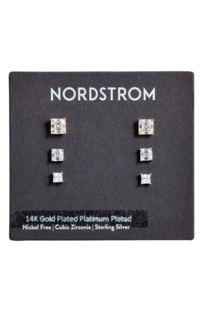 Nordstrom 3-pack Cubic Zirconia Square Stud Earrings In White