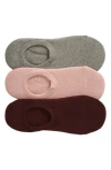 Nordstrom 3-pack Everyday No-show Socks In Pink -burgundy Multi